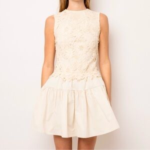 NWT Boutique Floral Appliqué Cream Lace Flower Mini Dress